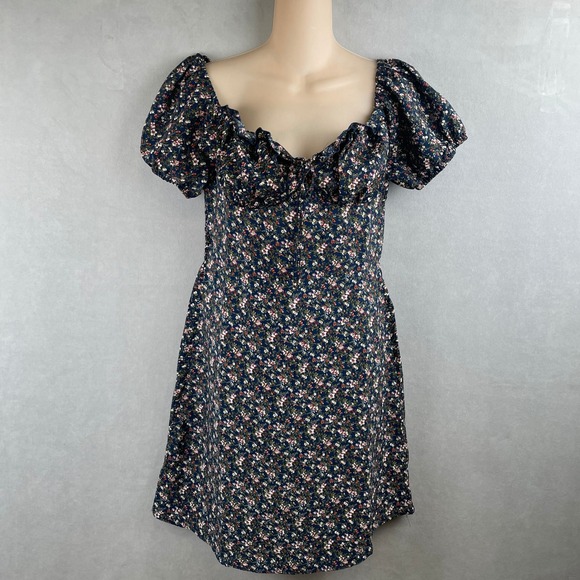 KTKK Inc Dresses & Skirts - KTKK Inc Navy Ditsy Floral Milkmaid Mini Dress Puff Sleeve Smocked Back Fairy M